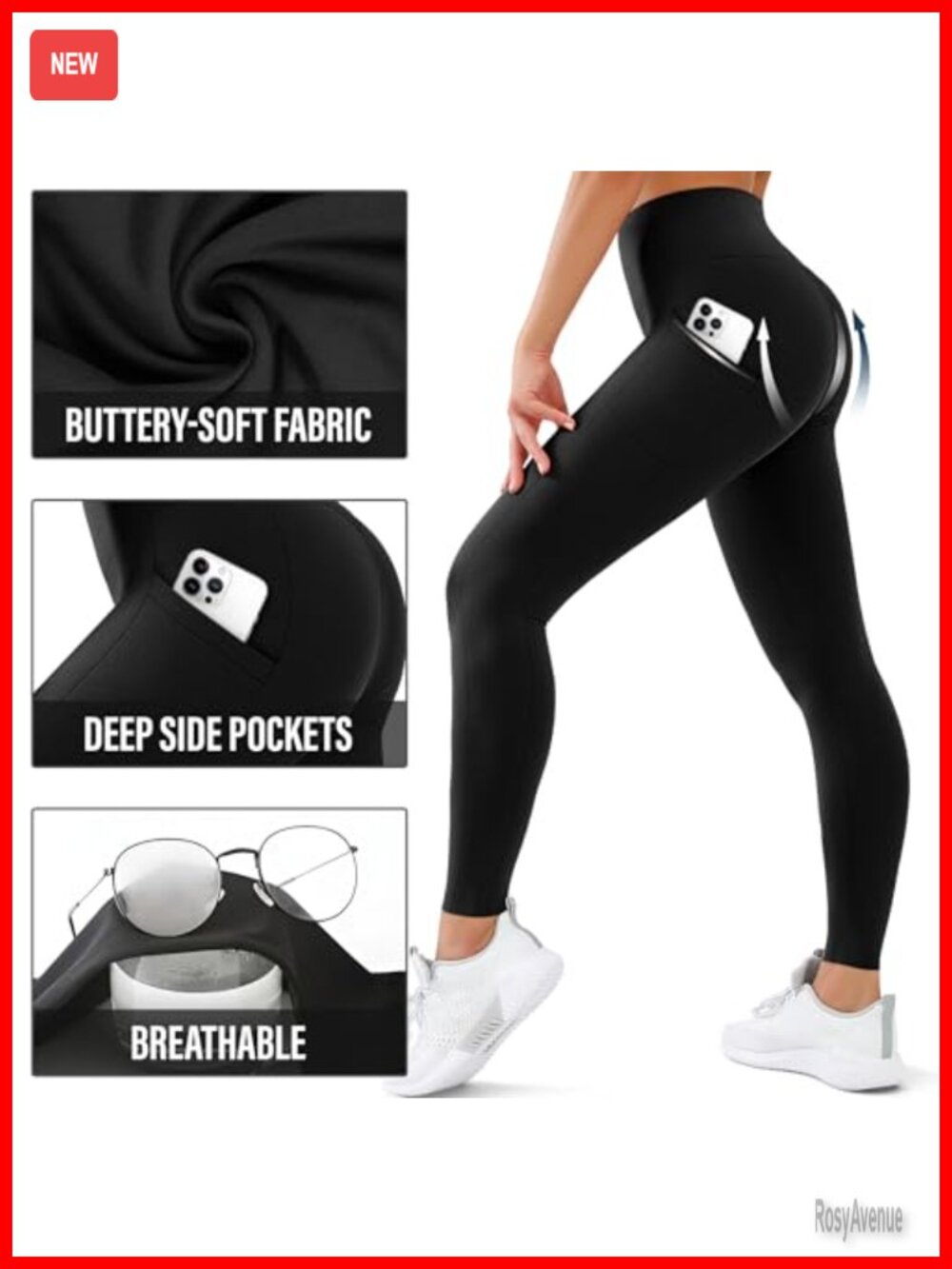 3 Pack High Waisted Tummy Control Leggings with Pockets for Women Yoga - Picture 5 of 7